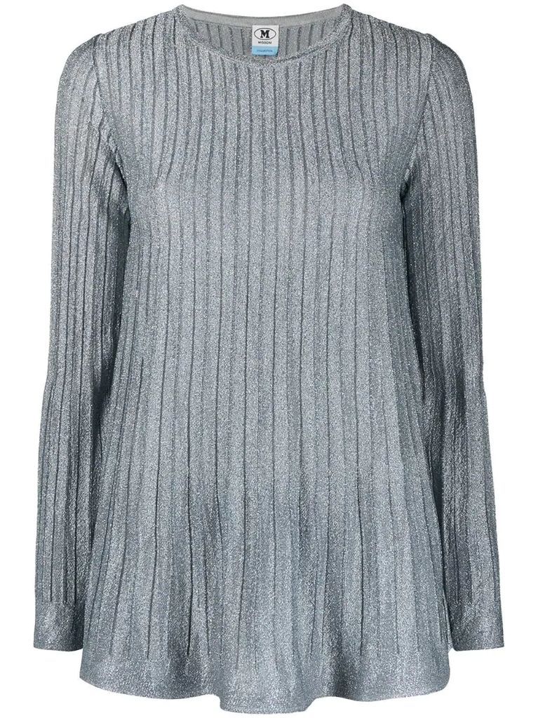 pleated knit long-sleeved top