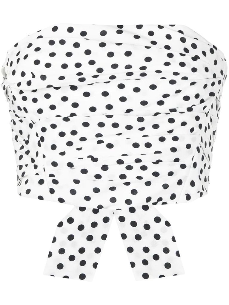 polka-dot print strapless crop top