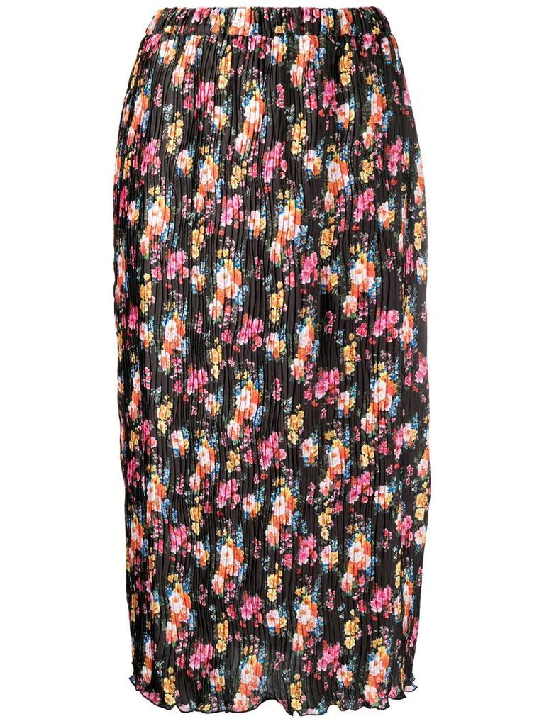 floral-print plissé skirt