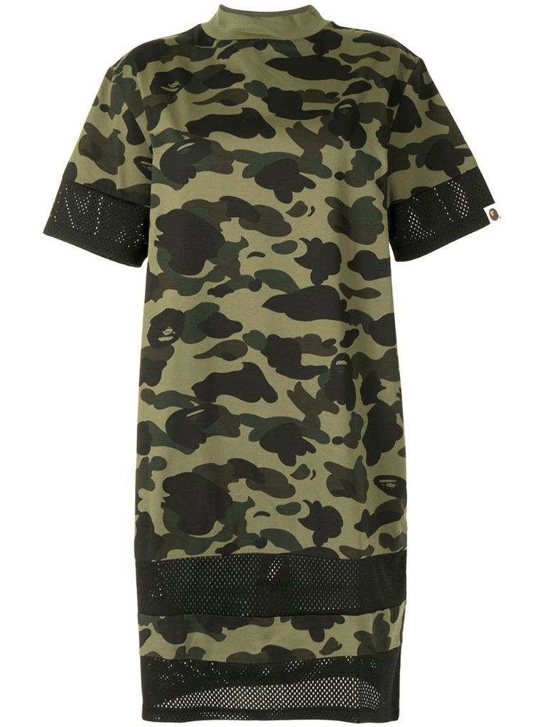 camouflage-print mesh-panel T-shirt dress