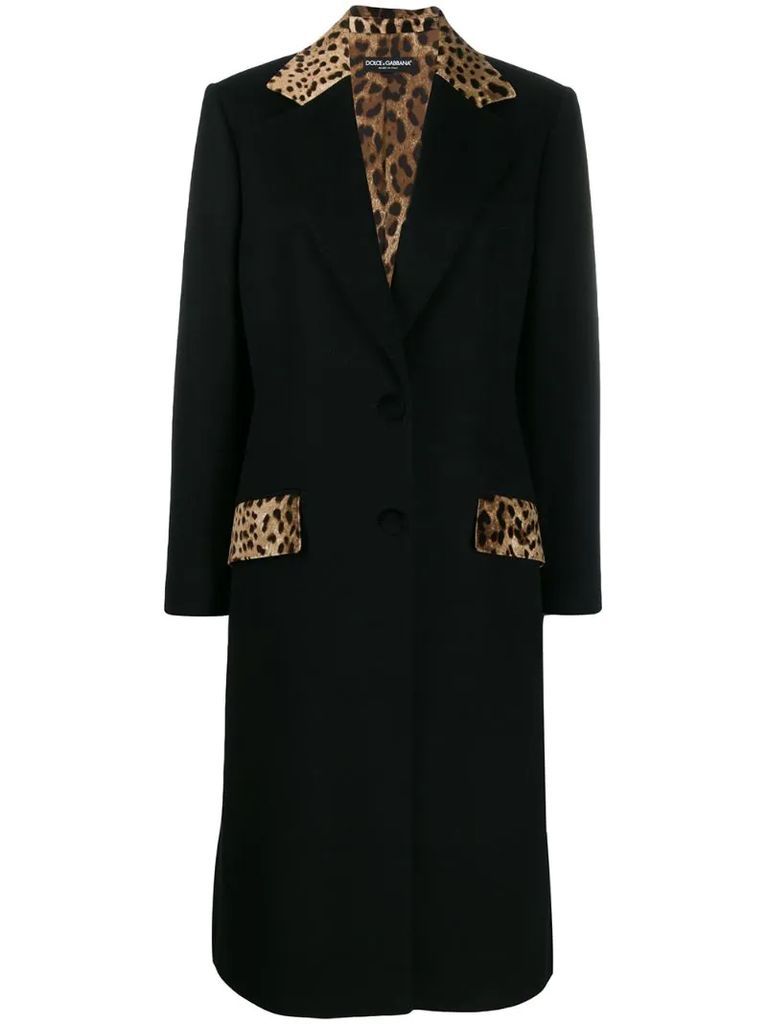 tailored leopard print panel coat