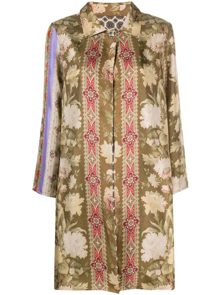 floral-print silk coat