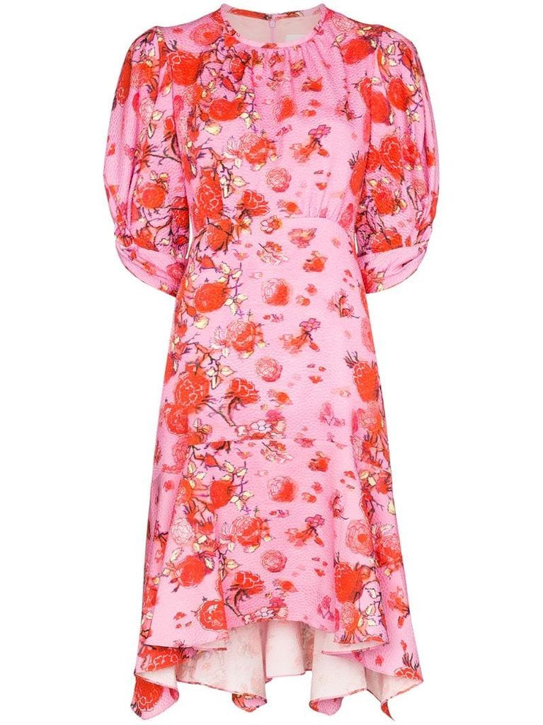pleated floral-print mini dress