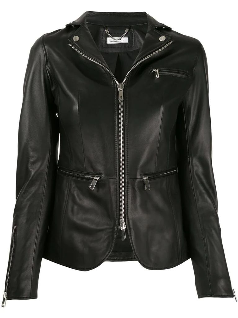 zipped leather jacket