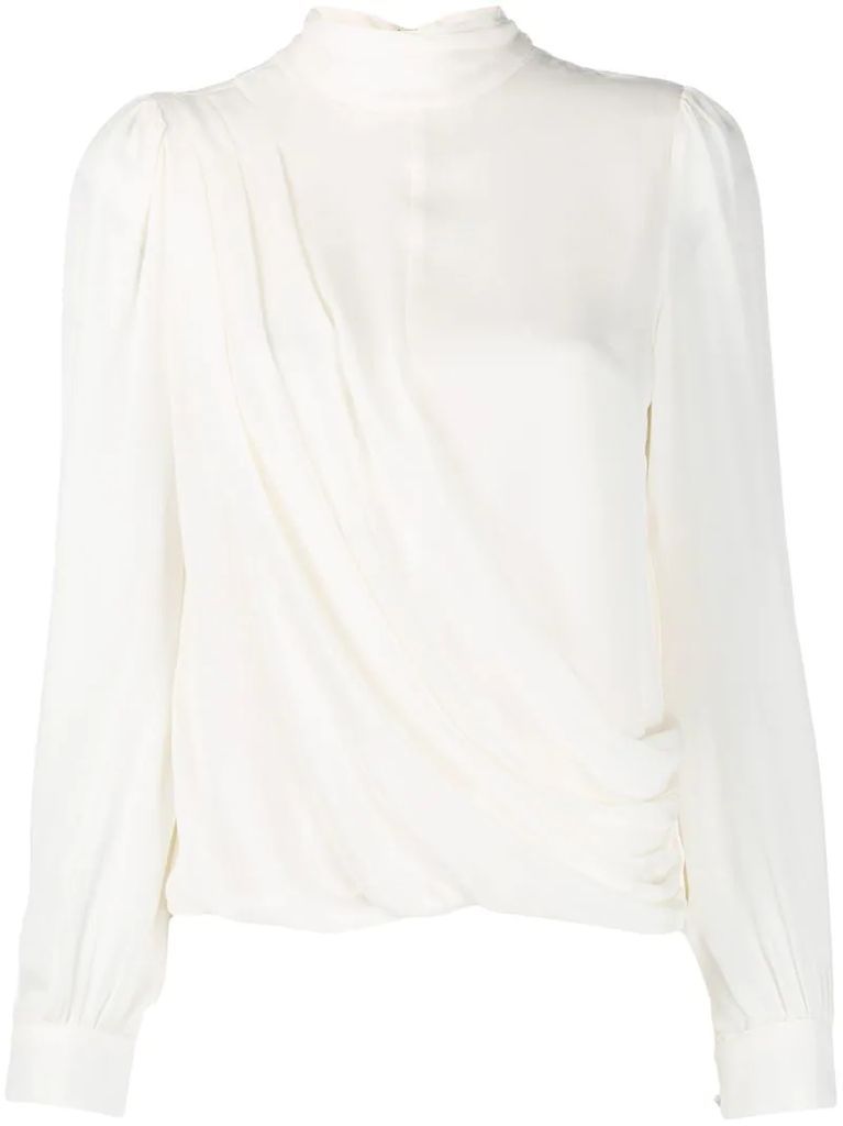 wrap-style long sleeve blouse