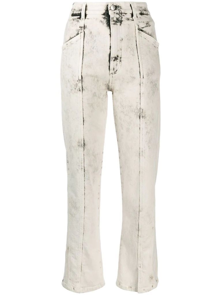 stitched bleached straight jeans