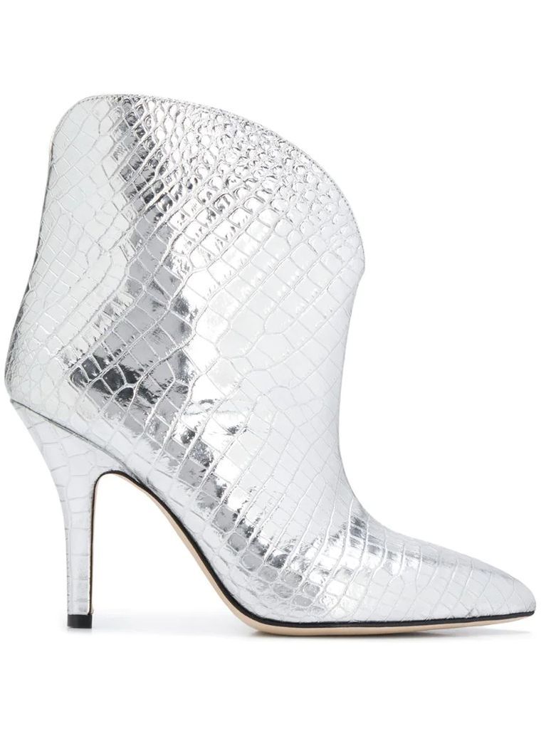 metallic embossed ankle boots