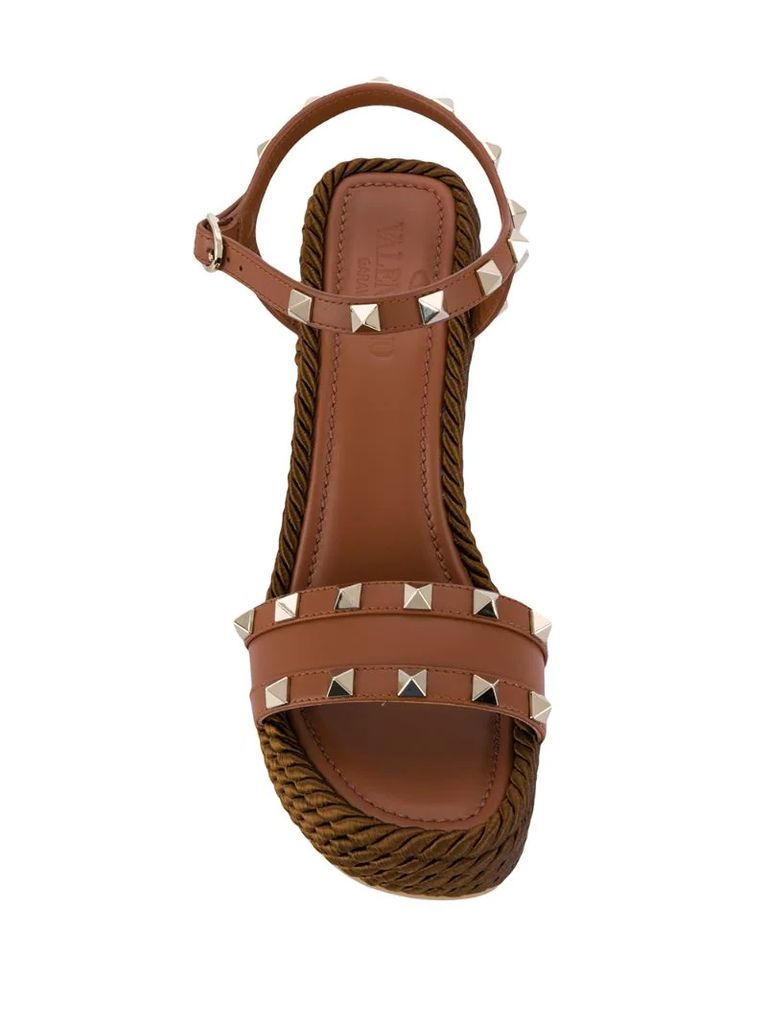 Rockstud leather wedge sandals