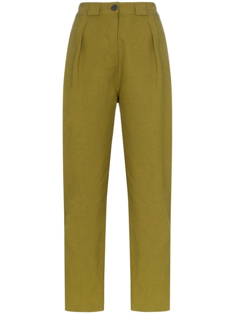 Jade high-waisted straight leg linen trousers