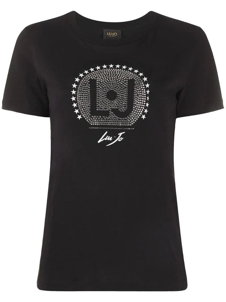 rhinestone-logo crew neck T-shirt