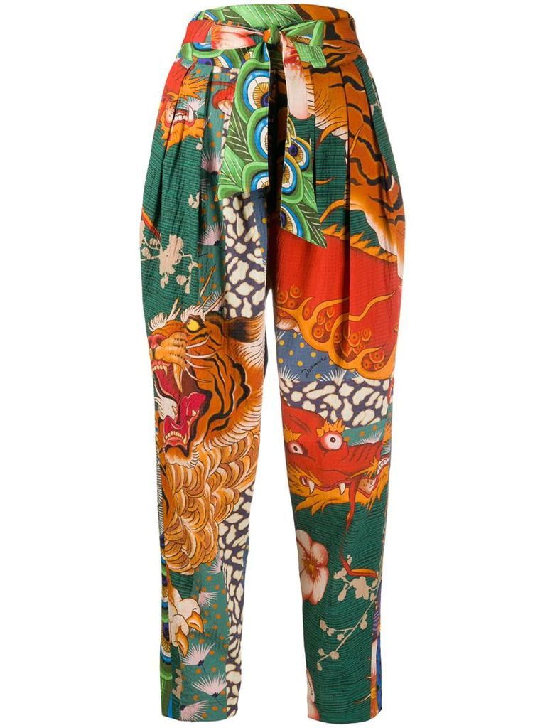 dragon print tapered trousers