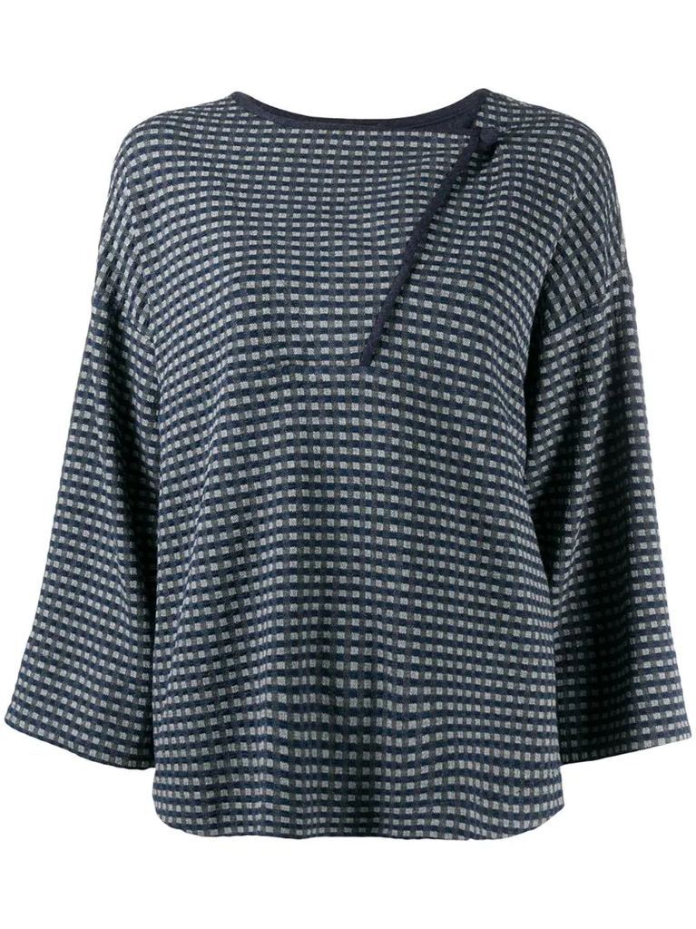 checked long-sleeved top