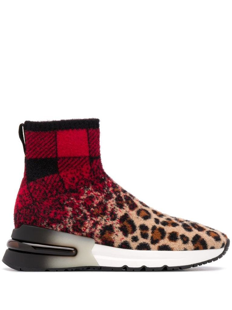 leopard check print sneaker boots