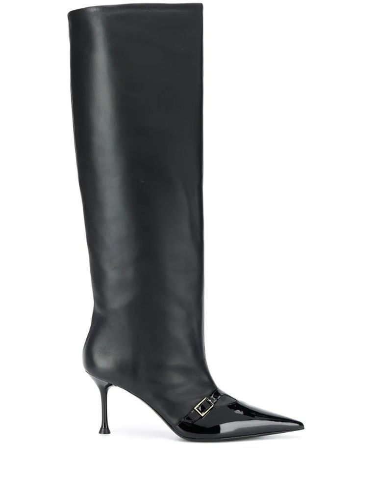 knee-length pointed-toe boots