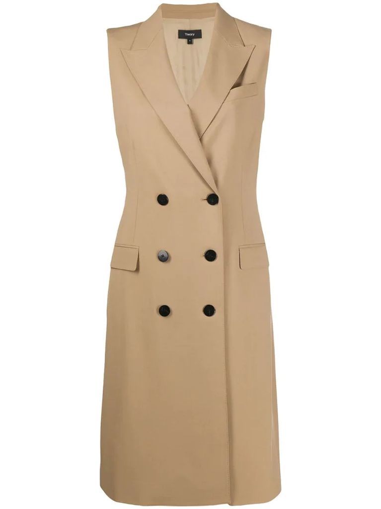 sleeveless double-breasted trench coat