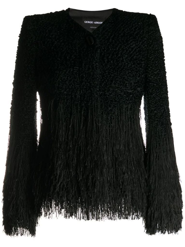 collarless fringed jacket