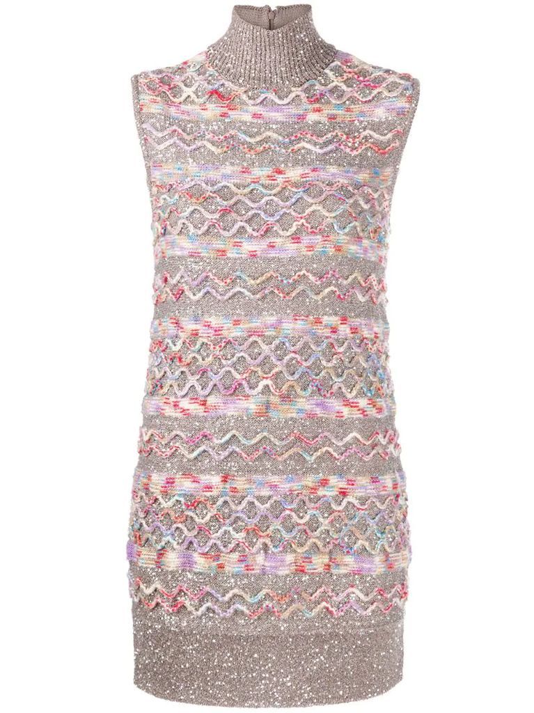 zigzag-knit roll-neck jumper dress