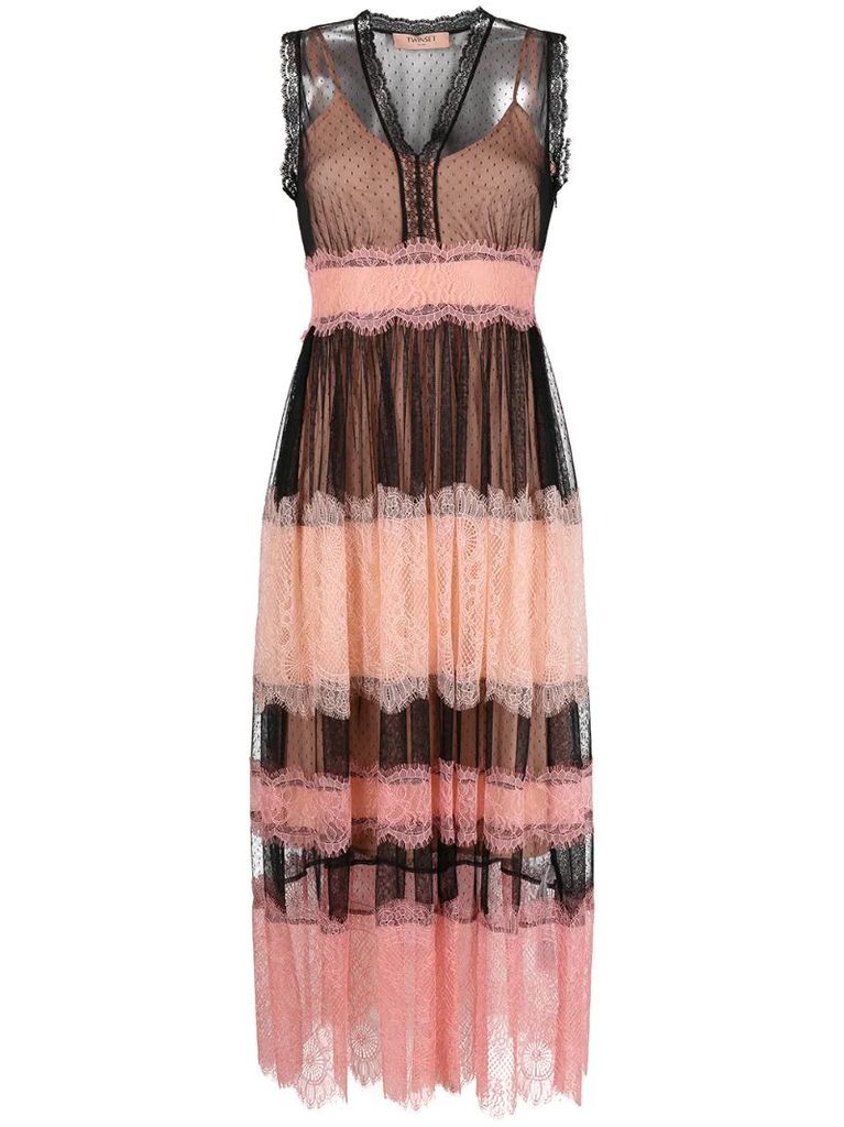 sheer-panelled mid-length dress