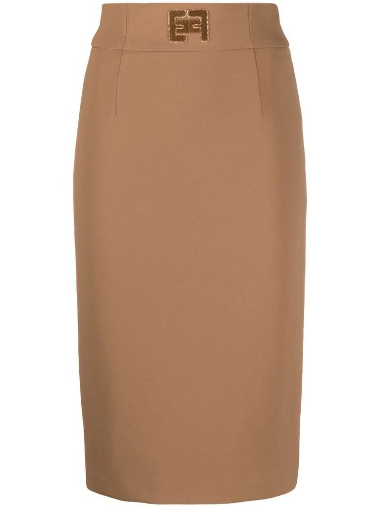 embroidered logo pencil skirt