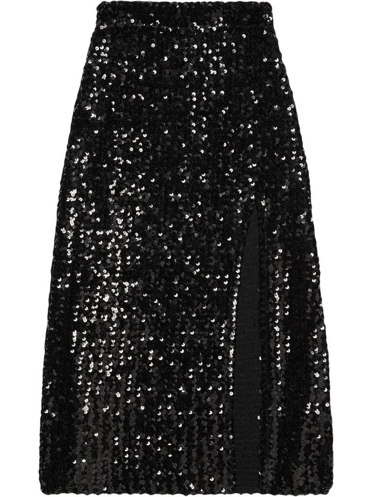 front slit sequinned skirt