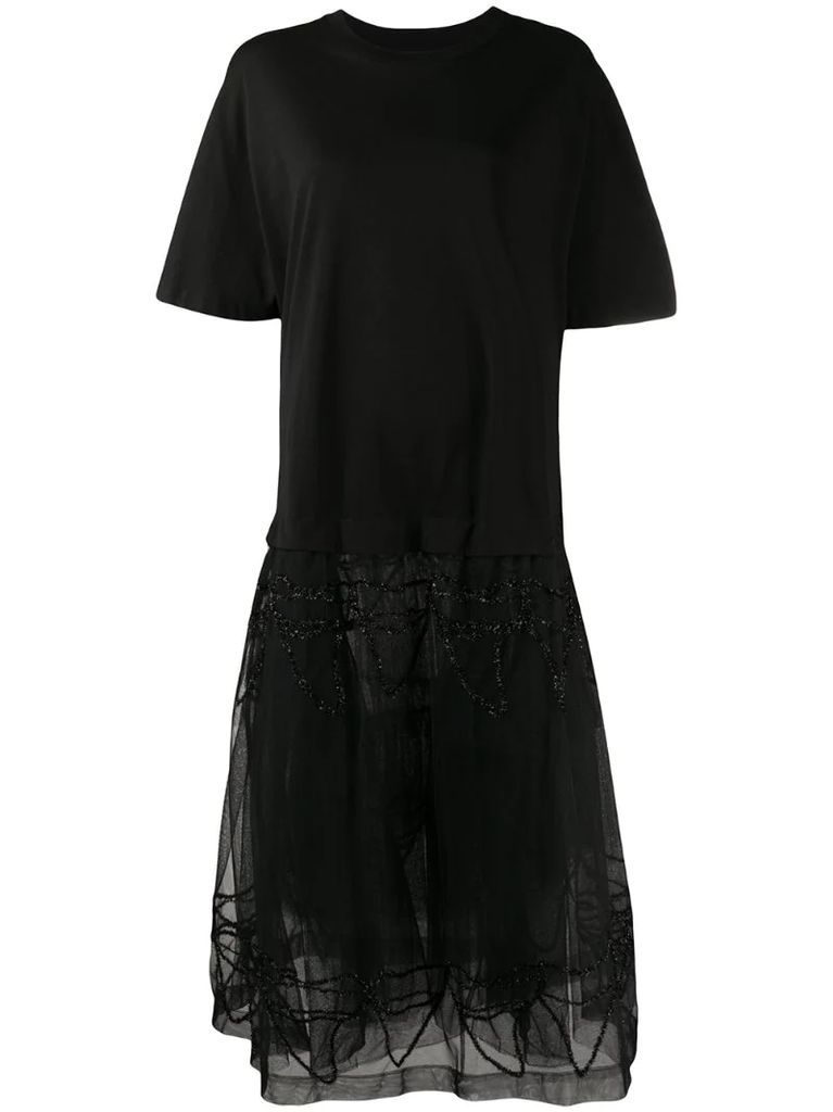 embroidered overlay T-shirt dress