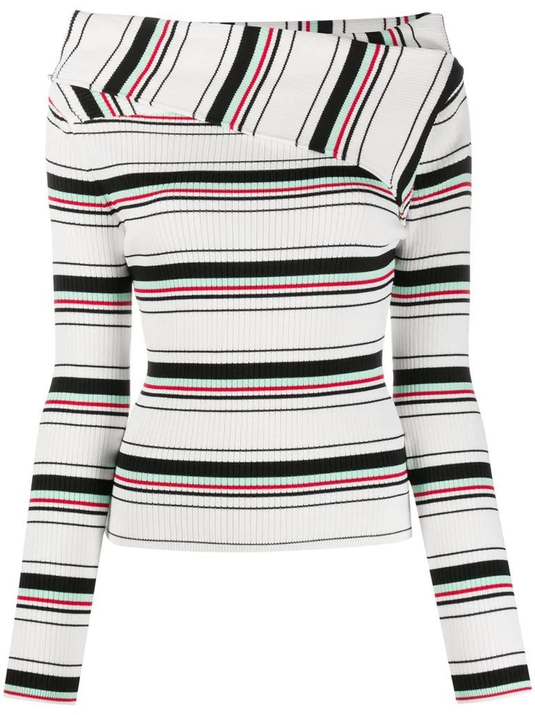 foldover-neck striped jumper