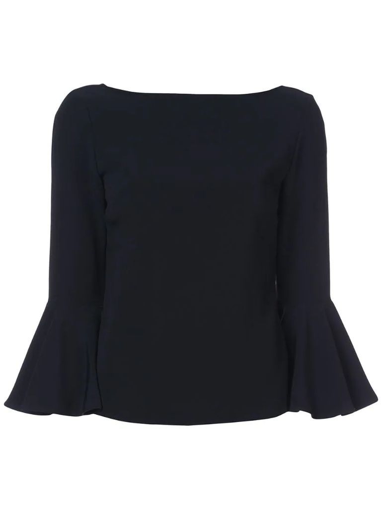 flared-sleeve V-back blouse