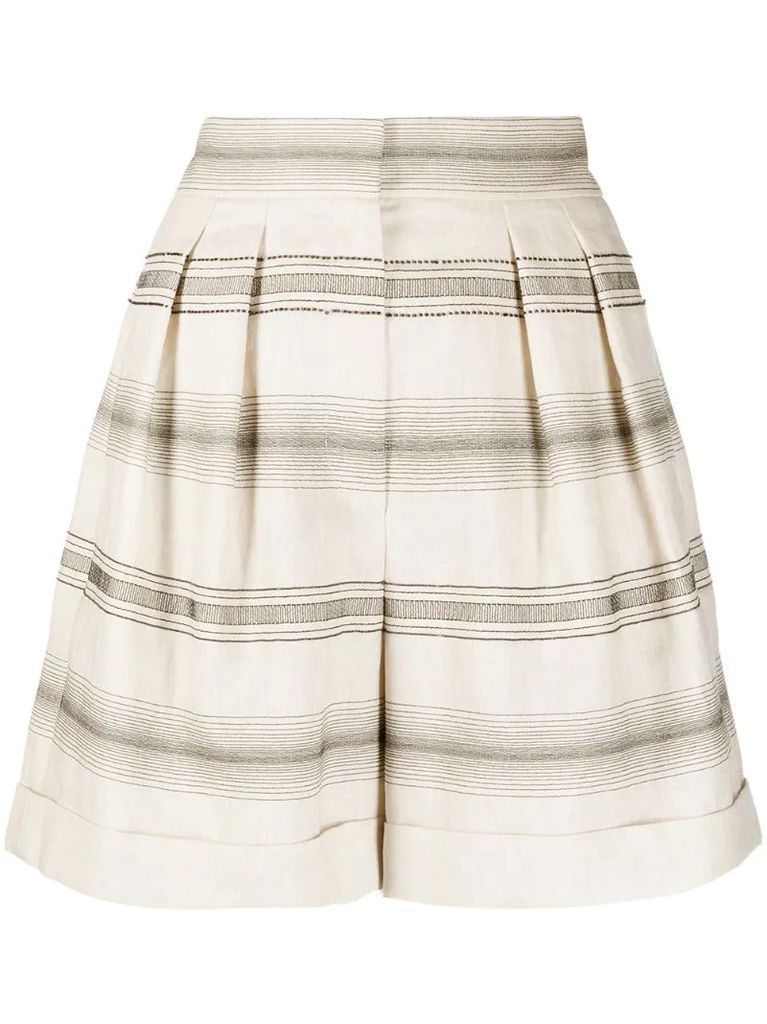 stripe-pattern high-waist shorts