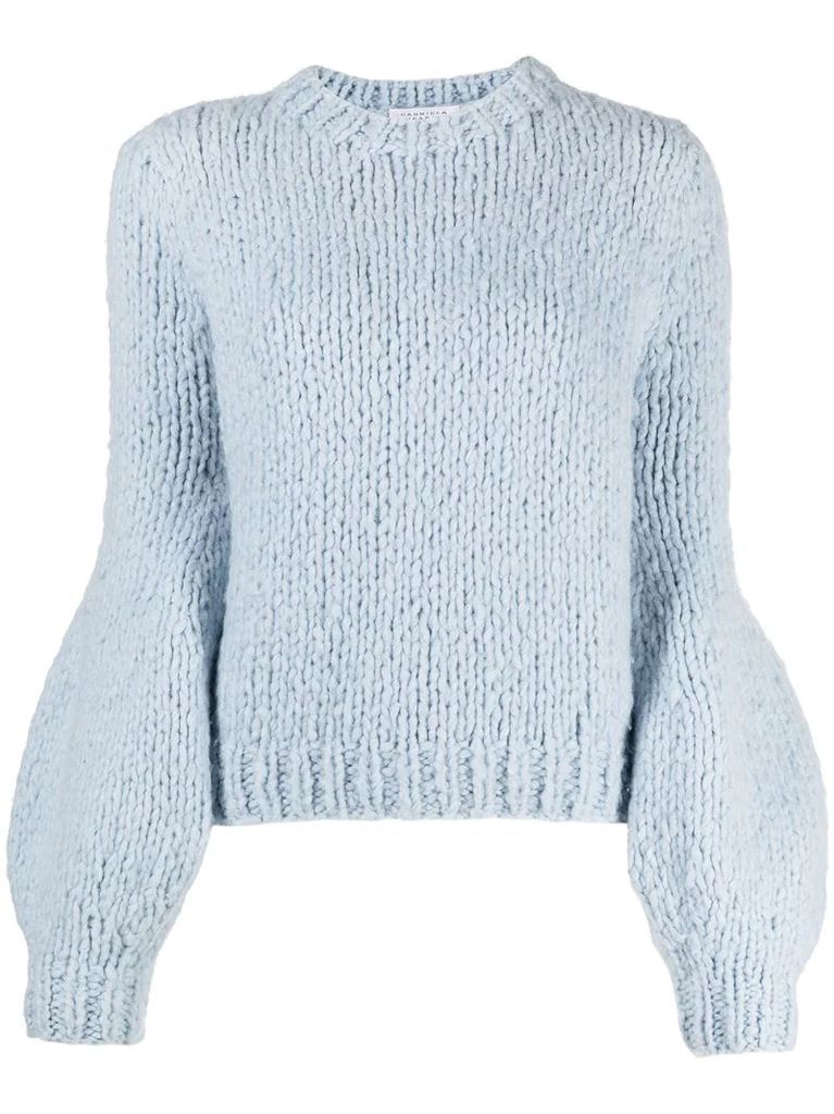 puff-sleeve cashmere jumper