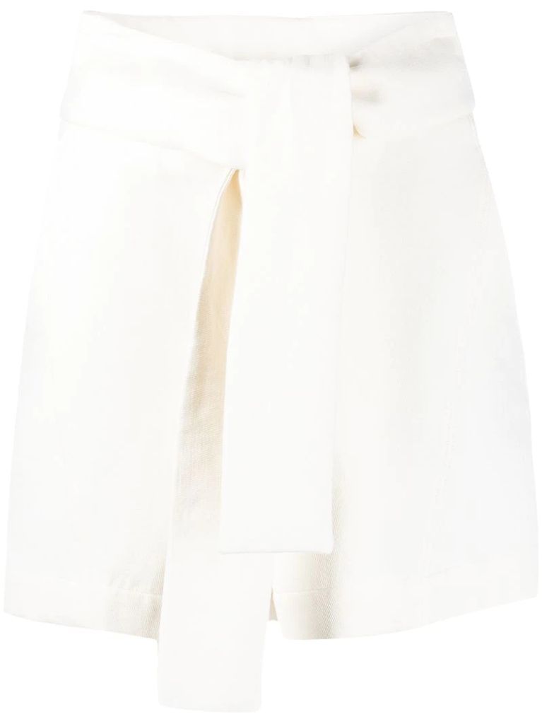 high-rise tied-waist cotton shorts