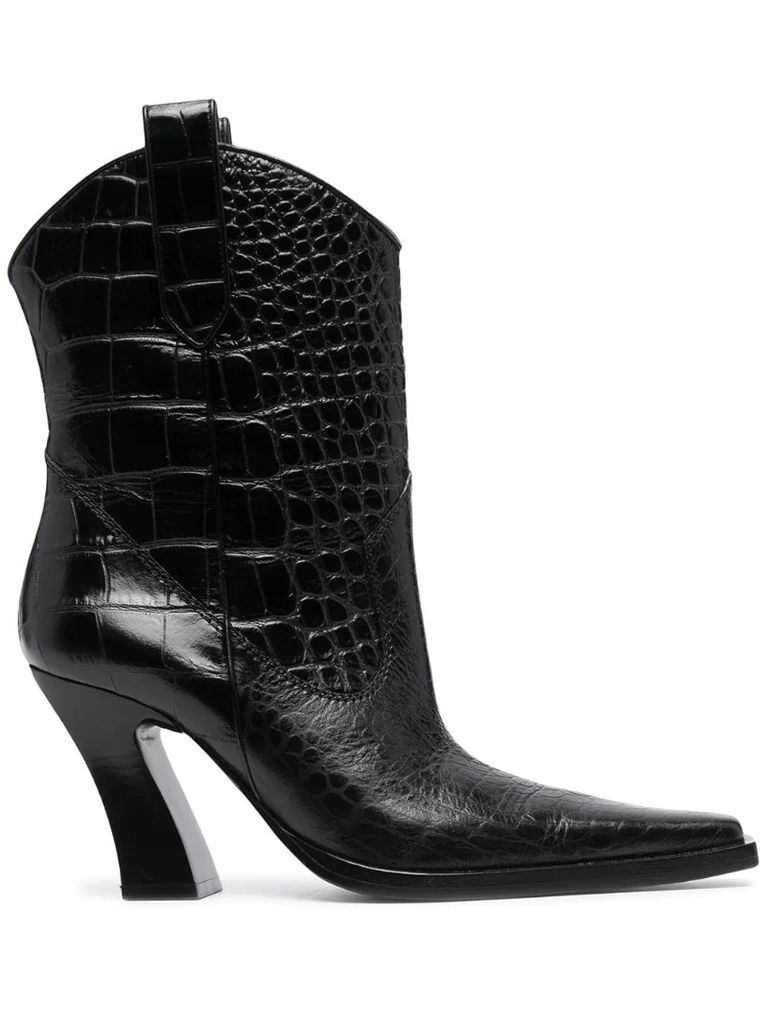 croc-effect Western-style ankle boots