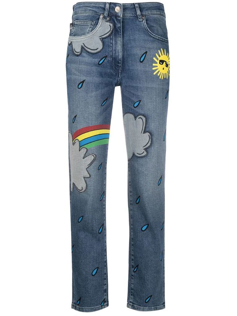 rainbow print slim-fit jeans