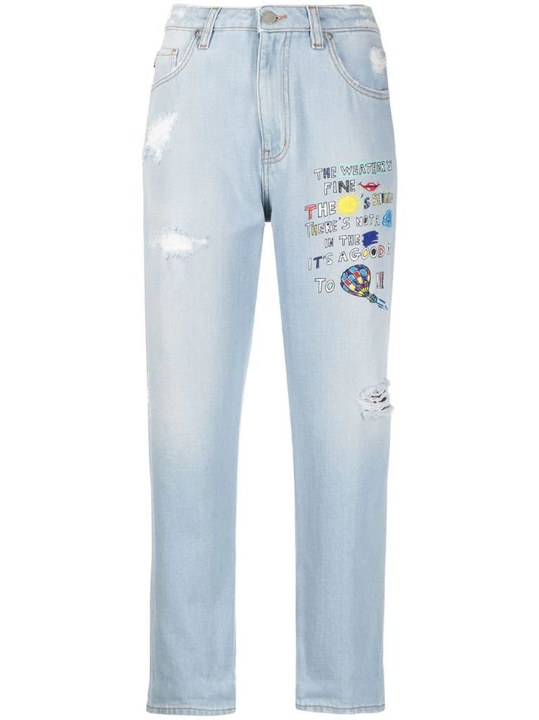 slogan print boyfriend jeans