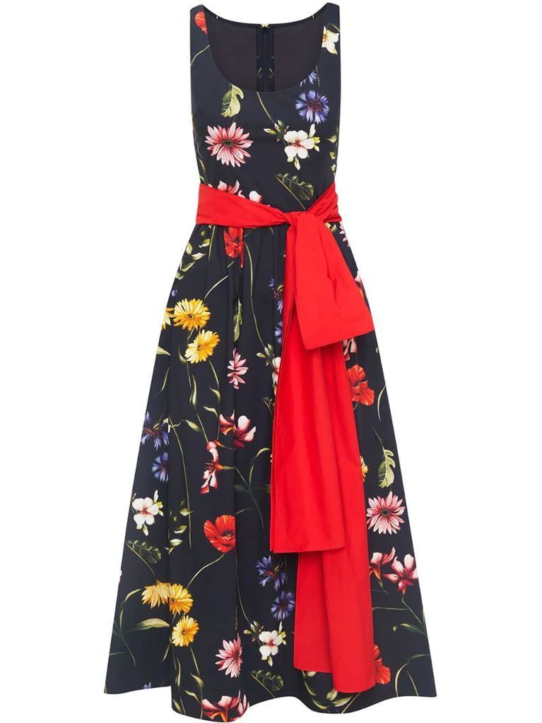 bow-detail floral-print midi dress