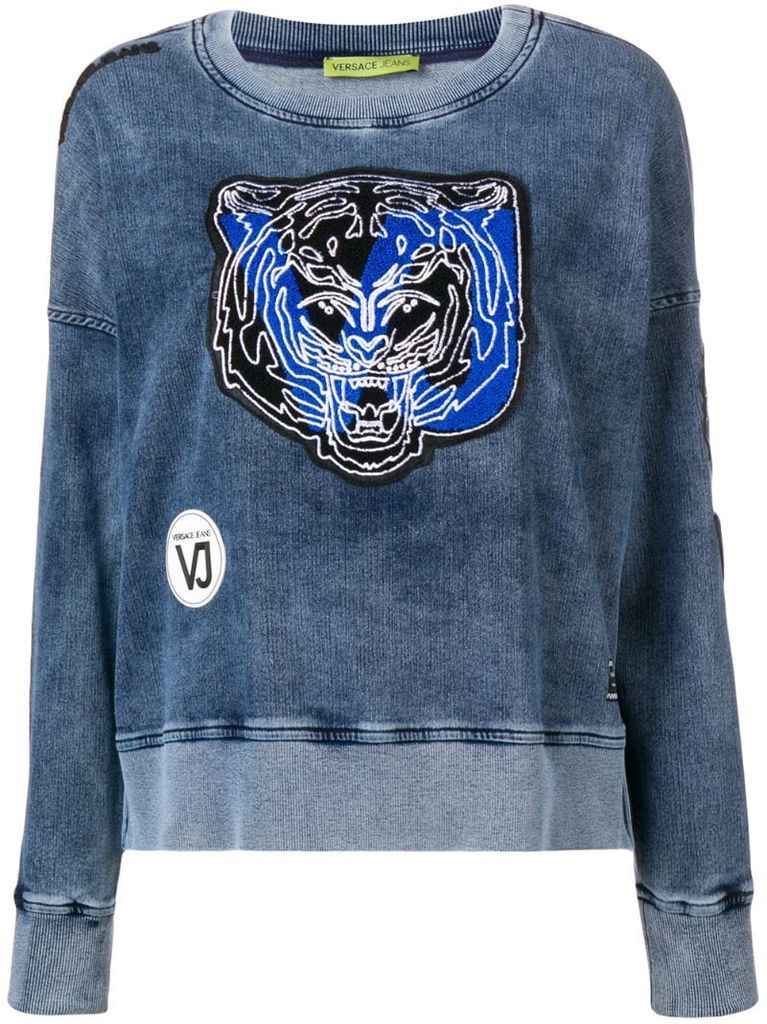 tiger patch applique washed sweatshirt