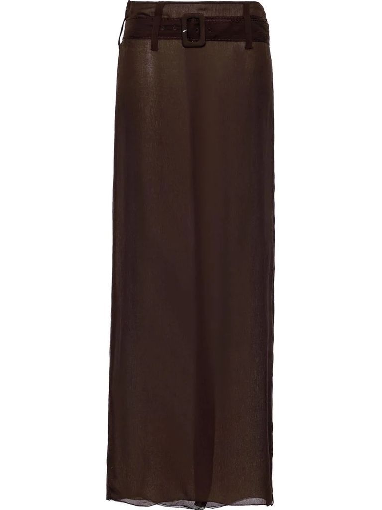 chiffon belted maxi skirt