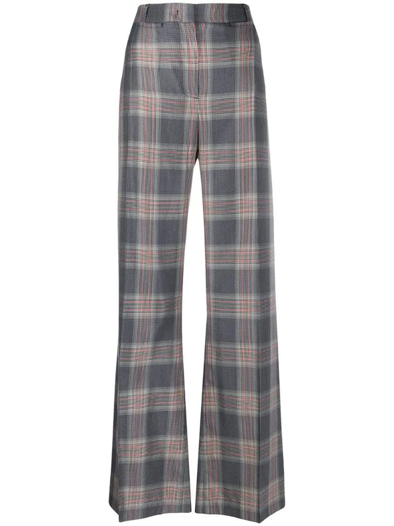 checked wide leg trousers