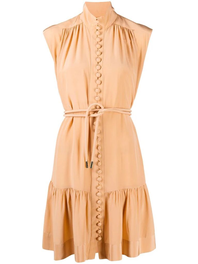 belted silk shirtdress