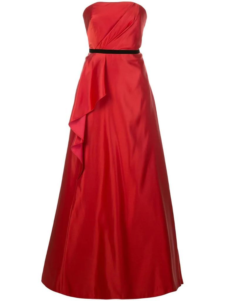 draped belted evening dress