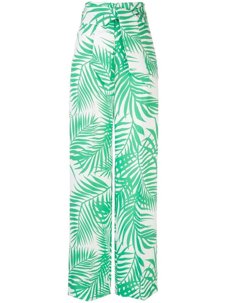 foliage print high-waisted trousers