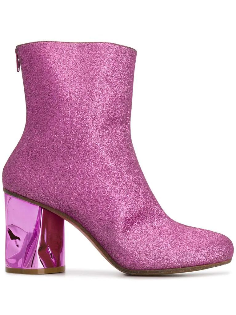 crushed heel glitter ankle boots