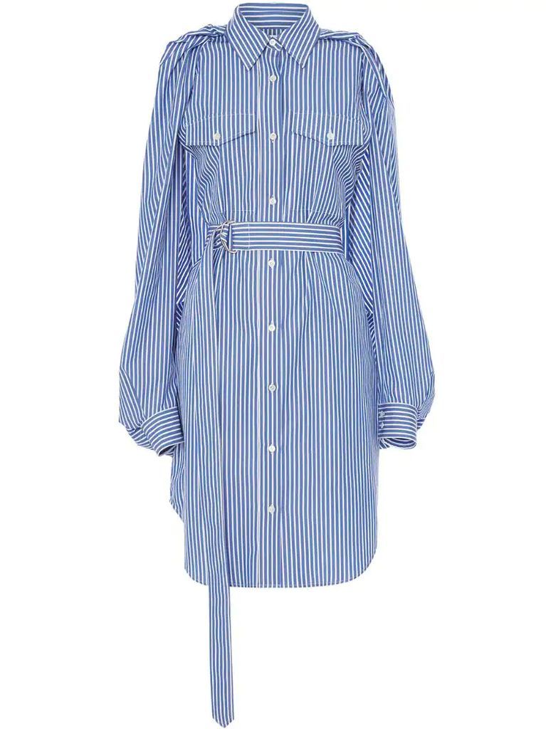 split-sleeve striped shirt-dress