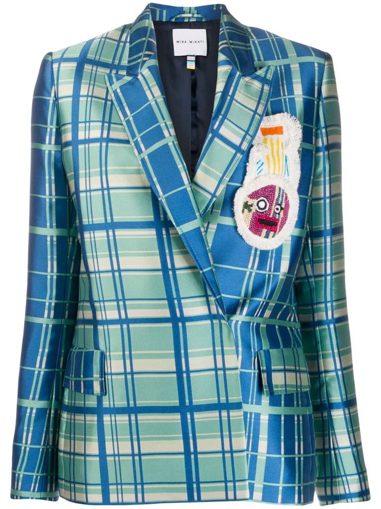 double breasted check print blazer