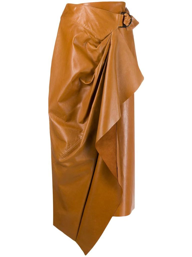 leather wrap-front skirt
