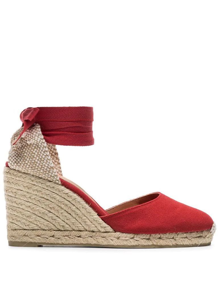 red Carina 80 cotton canvas wedge sandals
