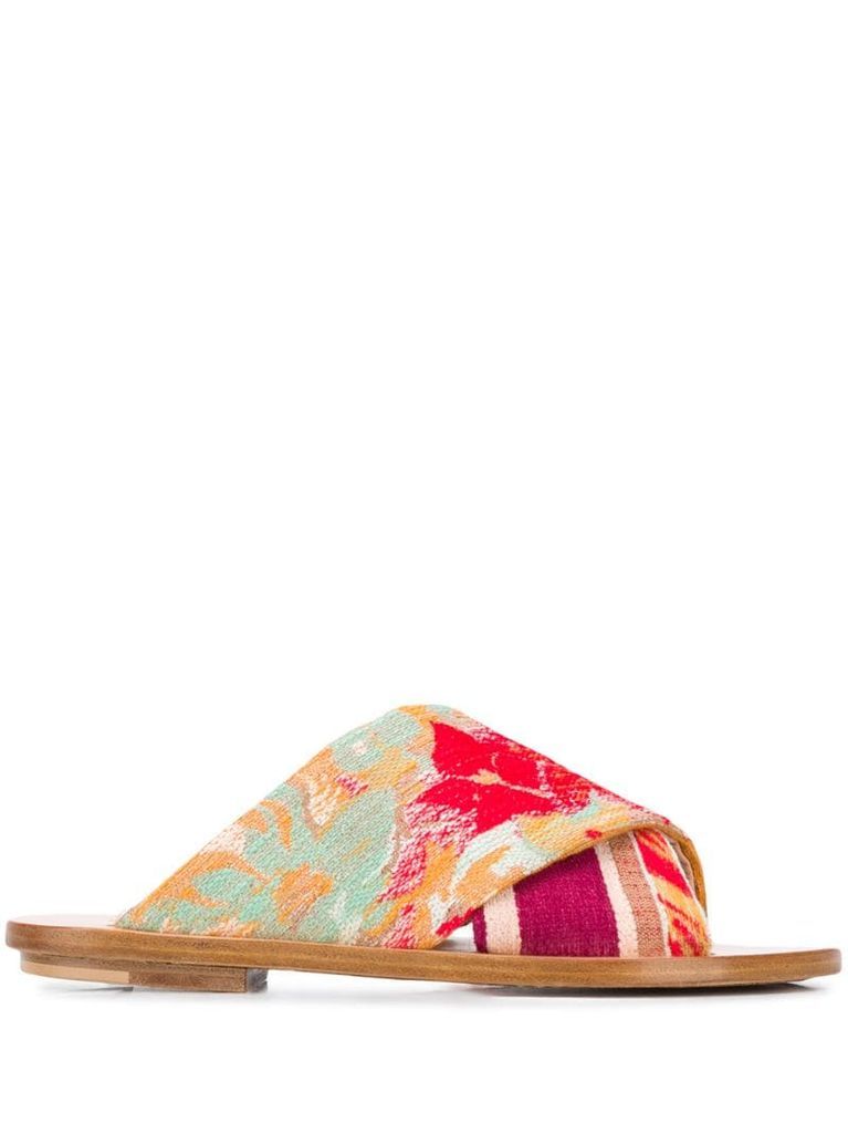 floral-patterned flat sandals