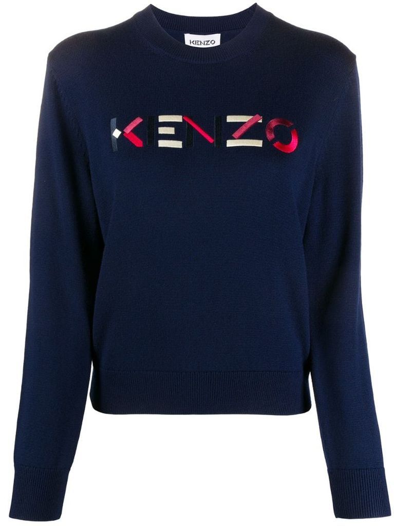 embroidered logo crew neck jumper