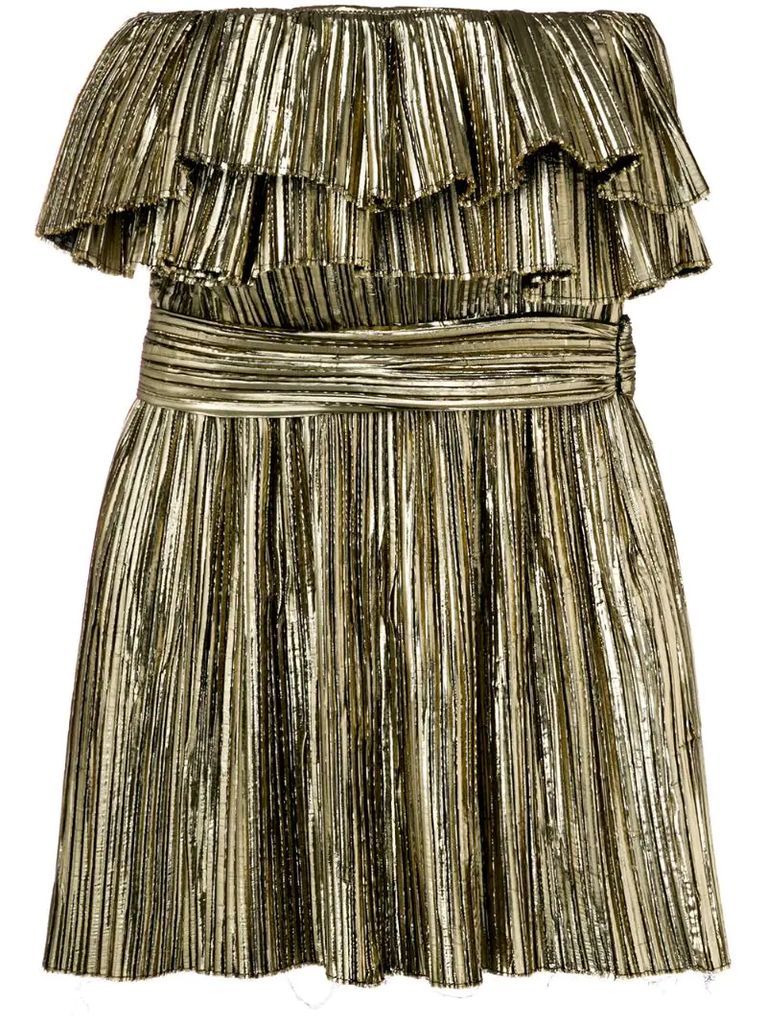 metallic ruffle cocktail dress