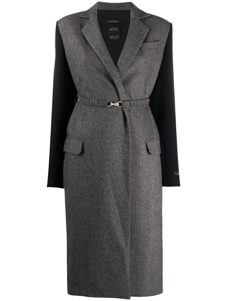 contrast-sleeve midi coat