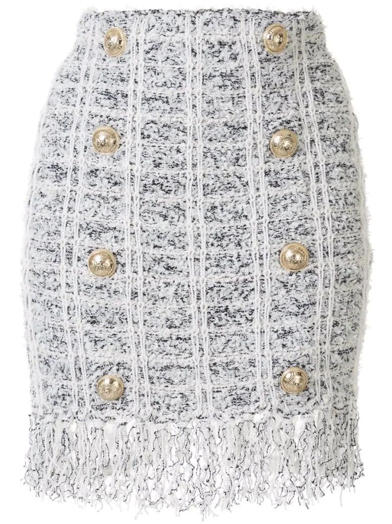 double breasted boucle mini skirt